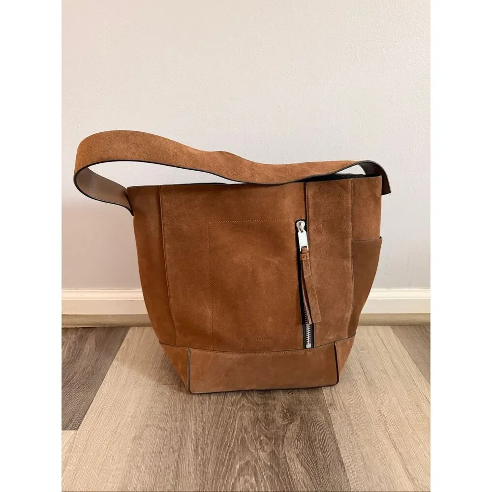 ALLSAINTS Women's Brown Alba Suede Hobo Bag $399